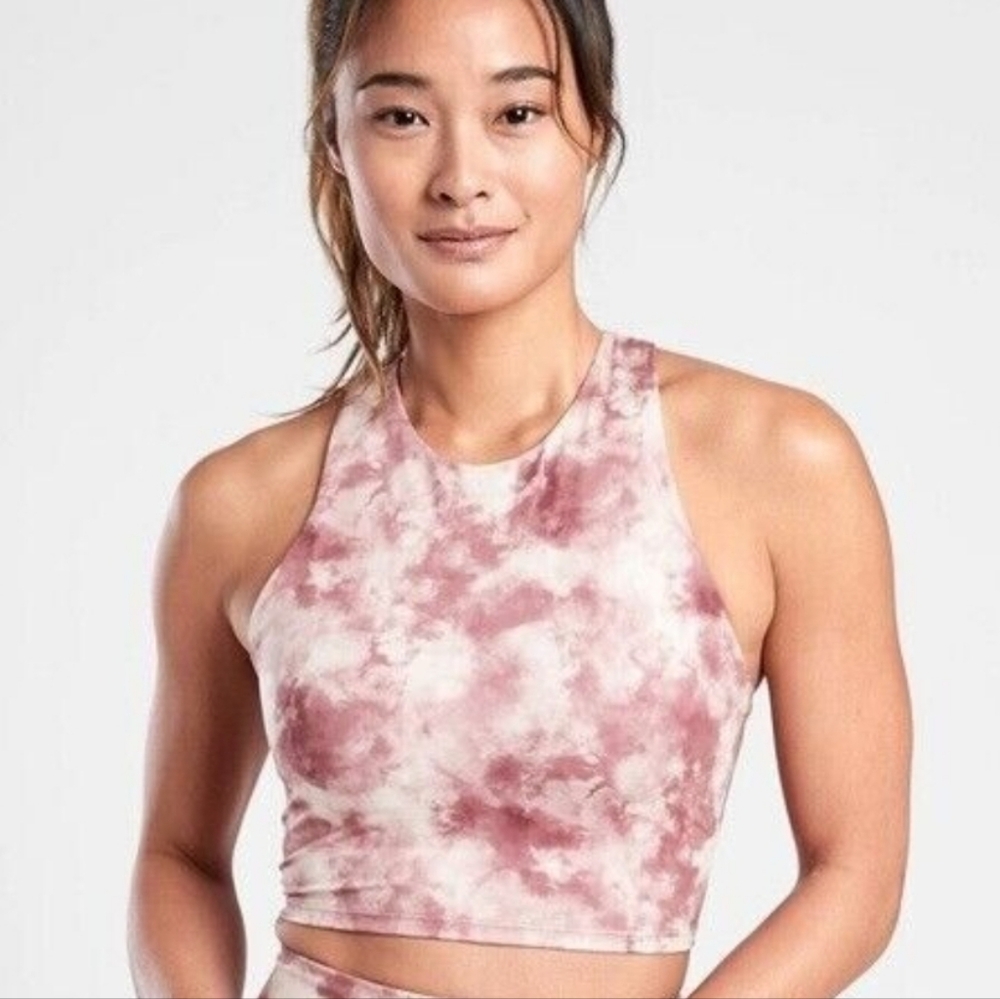 Athleta Mauve and White Tie-Dye Racerback Sports Bra XS